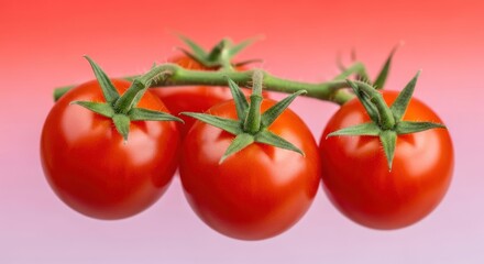 Vibrant vine tomatoes against a subtle red gradient background showcase