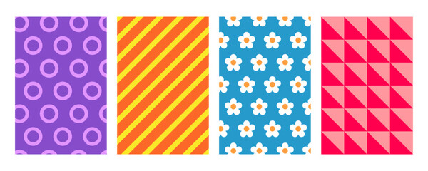 Collection of colorful abstract patterns. Decoration for artwork style, advertising, wrapping, printing, book cover, birthday gift paper. Vector illustration