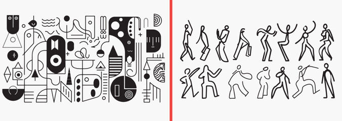 Obraz premium dance silhouette clipart, dancing people illustration, movement pose icons, human action silhouettes, expressive dance graphics, black white dancer clipart, printable dance figures, performance silhou