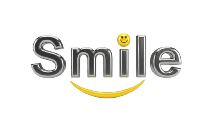 3d chrome text smile with yellow smiley face and curved smile metallic