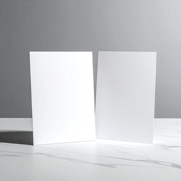 Two blank white cards on a marble surface