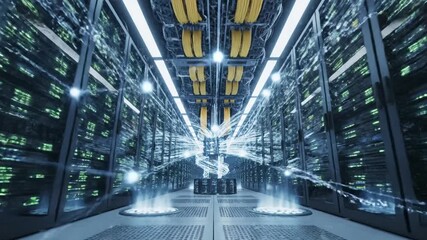 Data center facility for big data AI and internet technology infrastructure featuring massive server building and warehouse architecture from aerial drone view in 4K resolution - Powered by Adobe
