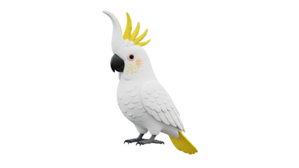 Stylized White Cockatoo Bird with Yellow Crest on transparent background