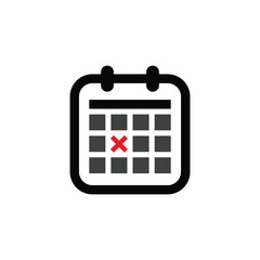 Calendar icon logo, diary symbol, contains schedule, date, agenda, event, month, and week icons. Black and white vector design.