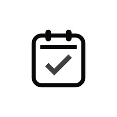 Calendar icon logo, diary symbol, contains schedule, date, agenda, event, month, and week icons. Black and white vector design.