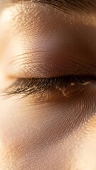 Close-Up of Closed Eye with Lashes Eyelashes Skin Texture Macro Photography. Concept featuring close-up, eye, eyelashes, skin texture, macro photography.