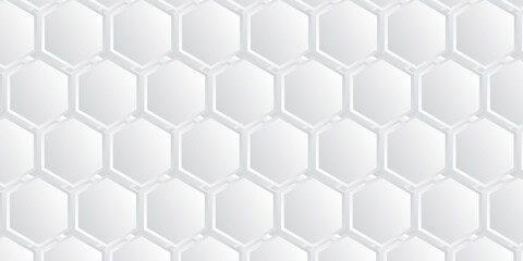 Naklejka premium White 3d hexagonal technology vector abstract background. Blue bright energy flashes under hexagon in modern technology futuristic background vector illustration. White honeycomb texture grid.