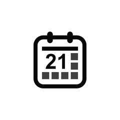 Calendar icon logo, diary symbol, contains schedule, date, agenda, event, month, and week icons. Black and white vector design.