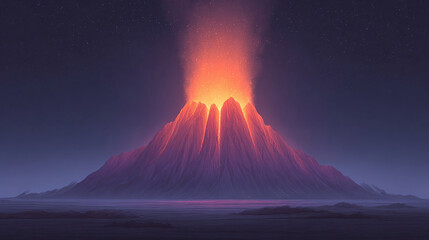 Majestic Volcano Erupting Under Starry Sky: A Breathtaking Display of Nature's Power and Beauty in a Stunning Landscape