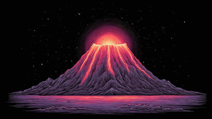 Experience the Majestic Eruption of a Volcano Against a Starry Sky: A Captivating Landscape of Nature&rsquo;s Power and Beauty