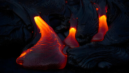 Lava flowing through cracks in the earth