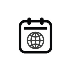 Calendar icon logo, diary symbol, contains schedule, date, agenda, event, month, and week icons. Black and white vector design.