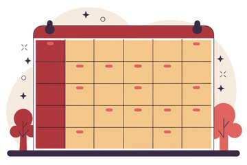 Calendar of Schedules: A calendar in an illustration style, showing schedule organization with its grid. Designed with simple elements to showcase the essence of planning and coordination.