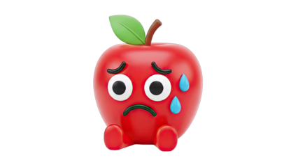 Sad Apple Character with Tears on White Background
