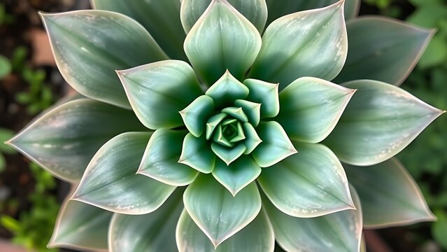 goral. A succulent plant with a central stem and eight plump leaves, top-down view. gardening catalogs, home-decor guides, designed for home decor and floral branding, used by performance marketers.
