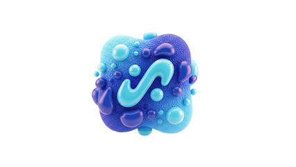 3D Abstract 3D object with blue gradient and bubbles on transparent background