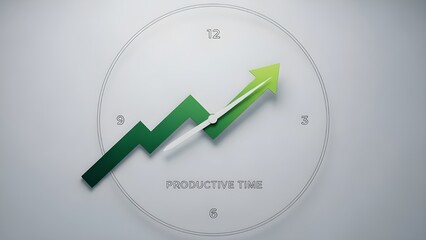 Financial clock icon with rising arrow hands for efficiency