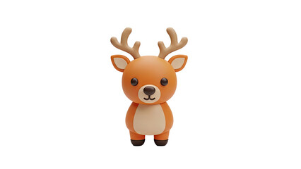 3D Cute 3D cartoon reindeer with antlers on transparent background