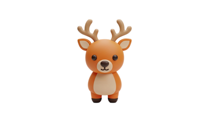 3D Cute 3D cartoon reindeer with antlers on transparent background