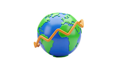 3D Earth with Upward Trend Line on transparent background
