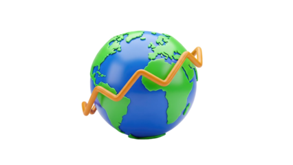 3D Earth with Upward Trend Line on transparent background