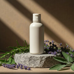 Natural Wellness Product Mockup With Fresh Herbal Ingredients.