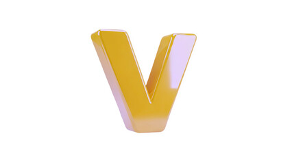 3D Golden Letter V with Subtle Pink and Purple Highlights on transparent background
