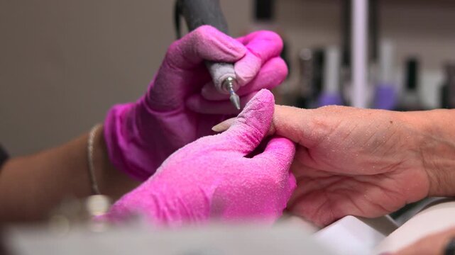Detailed Manicure Process, Professional Nail Shaping In Salon, Nurse Performing Precise Nail Detailing Work. Media