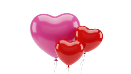 3D Heart Shaped Balloons, Red and Pink on transparent background