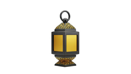 3D Islamic Lantern with ornate gold patterns on transparent background