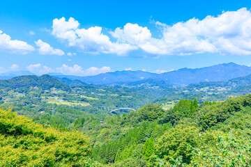 夏の国見ヶ丘展望台から見た景色　宮崎県高千穂町 The view from Kunimigaoka Observatory in summer. Miyazaki Pref, Takachiho Town.