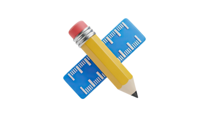 Pencil and Ruler Icon on transparent background