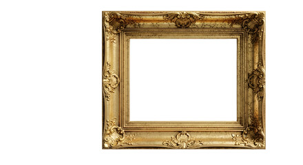 Ornate gilded rectangular picture frame with carved floral corner embellishments