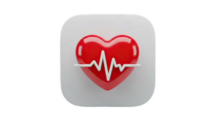 Red Heart Icon with EKG Line on transparent background