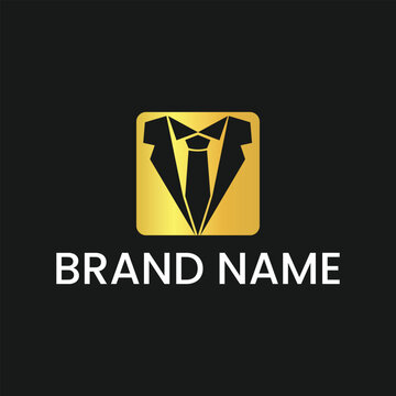 Luxury Golden Suit and Tie Fashion Logo Icon for Executive Coaching and Formal Fashion Branding