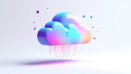 Rendered 3D cloud with vibrant colors and falling particles