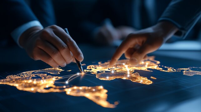 Duty Control, Compliance, Shipping, Global Trade Compliance Analysis: International Business Collaboration on Export Map with Tariff Line Drawing