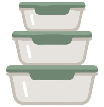 Cute Stacked Food Storage Containers Vector Icon. Meal Prep Boxes with Green Lids.