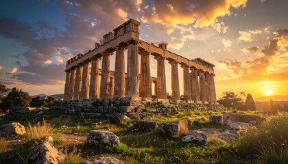 Obraz premium Ancient Temple of Selinunte at Sunset - A Timeless Architectural Wonder.