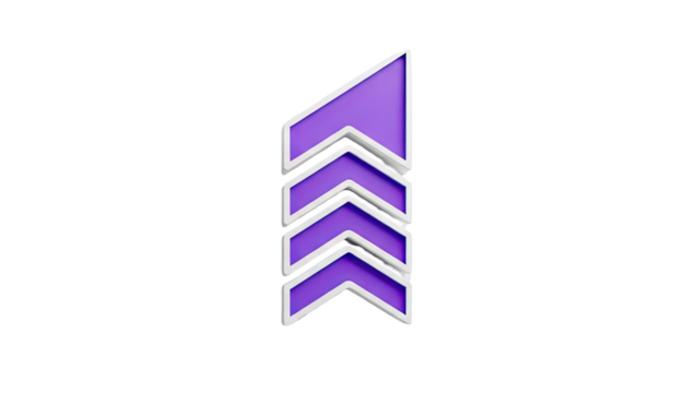 3D Purple Chevron Arrows Pointing Up on transparent background - Powered by Adobe