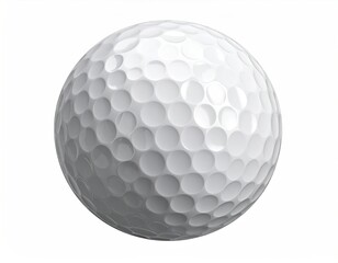 A close-up of a white dimpled sphere, isolated on a white background