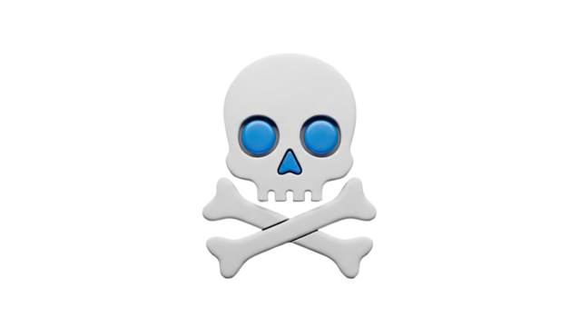 3D Skull and Crossbones Icon with Blue Eyes on transparent background - Powered by Adobe