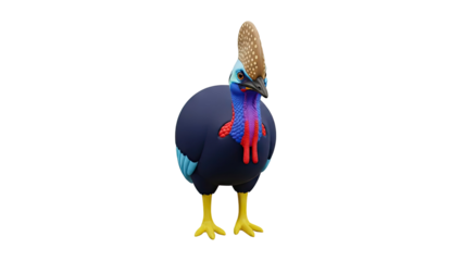 3D Stylized Cassowary Bird Character with Colorful Neck and Helmet on transparent background