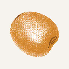 Halftone fruit collage element for retro design projects, food menu, poster. Grunge kiwi in grainy photocopy effect. Sticker for scrapbooks, journals. Trendy Bitmap Isolated vector illustration.