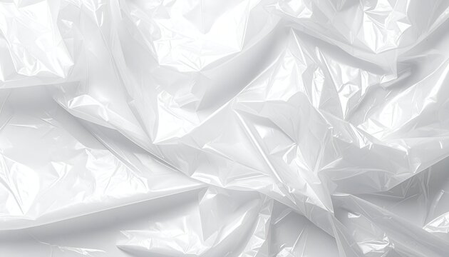 Close-up of crumpled, translucent white plastic material