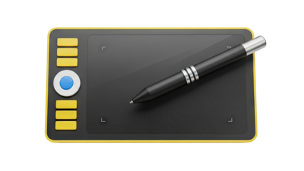 Digital Drawing Tablet and Stylus Pen on transparent background