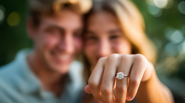 Young man proposing to girlfriend, engagement moment, relationship milestone, romantic gesture, marriage proposal, love commitment, defocused background, with copy space