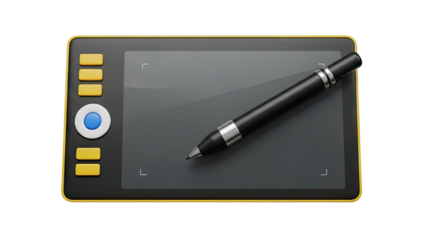 Digital Drawing Tablet and Stylus Pen on transparent background