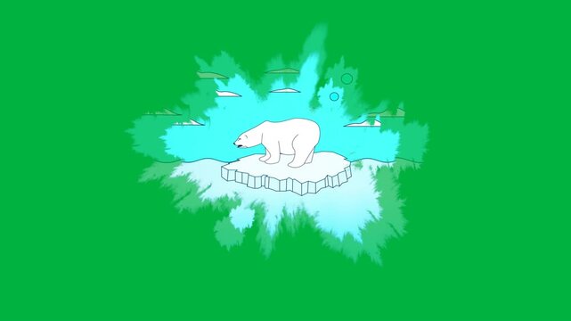 Animation of a polar bear in danger with green foreground