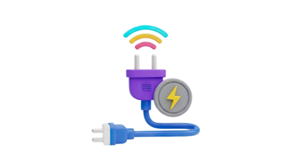 Smart Plug with Wi-Fi and Power Symbol on transparent background